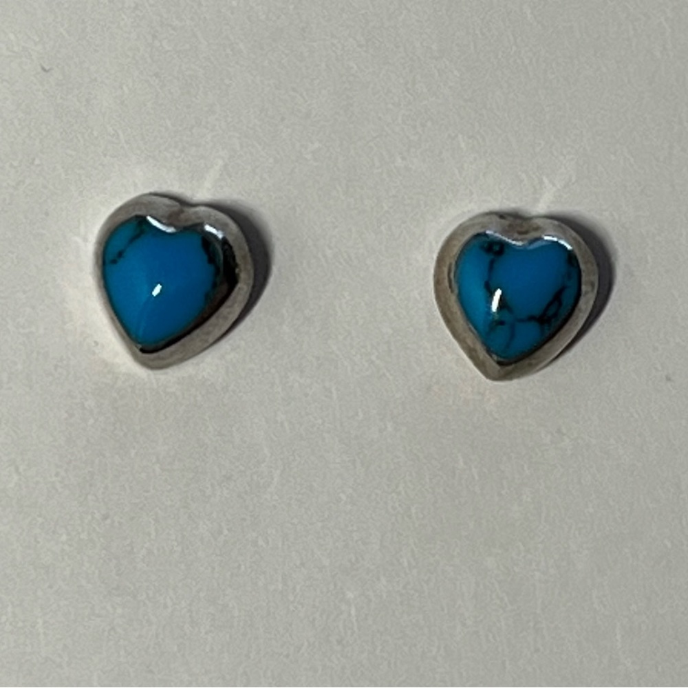 Silver plated heart earrings with turquoise